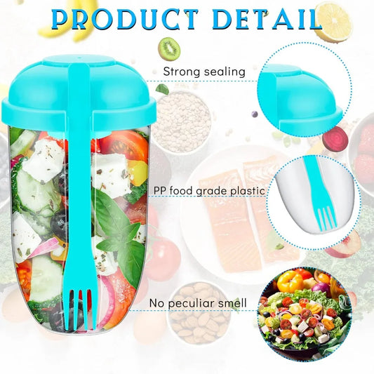 Salad Cup with Lids and Fork Salad Shaker Container for Lunch Keep Fit Food Dressing Cup for Breakfast Meal Vegetable Fruits Cup