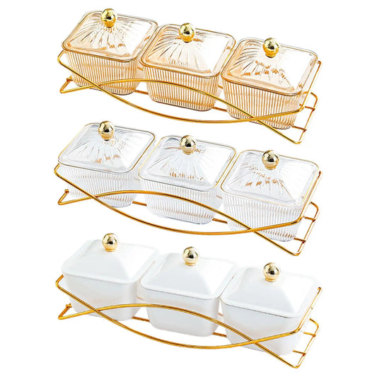3 Snack Serving Bowls with Lid and Handle Nordic Fruit Snacks Serving Platter for Sweet Cookies Appetizer Wedding Nuts Home
