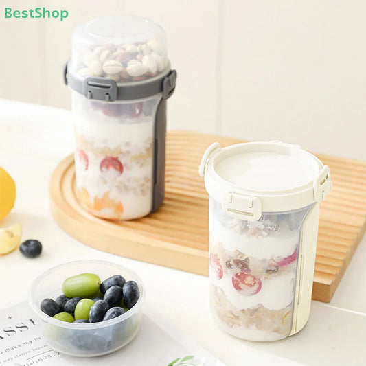 ❤Salad Cup Portable Light Meal Cup, Vegetable Snack Fresh-Keeping Double-Layer Cup With Fork And Spoon Yogurt Cup