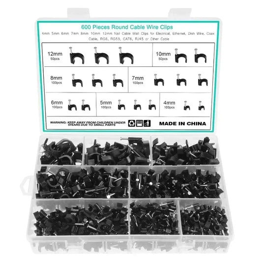 600PCS Cable Wire Clips 4mm to 12mm Electrical Cord Tie Holders for Organizing Cables Plant Climbing and Wall Mounting