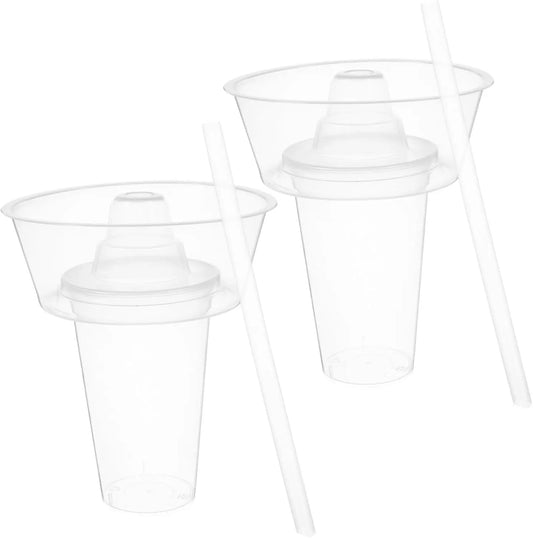 Snack and Drink Cup Set Transparent PP Plastic Cylindrical Snack Bowl with Straws Ideal for Snack, Fruit, Beverage, Outdoor Use