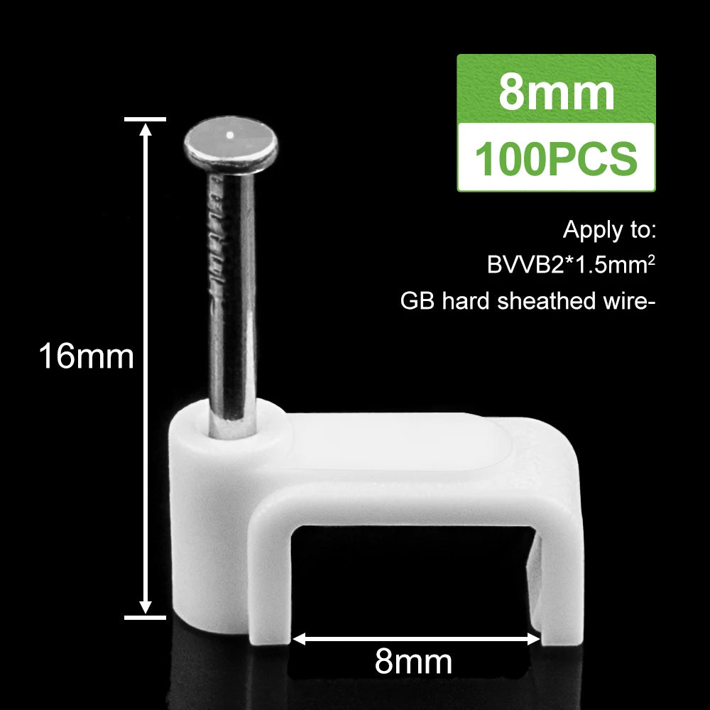 100PCS Flat Nail Clip Cable Clips 4mm/6mm/7mm/8mm/9mm/10mm/12mm/14mm Wire Management Electrical Cord Tie Holder Cable Clips