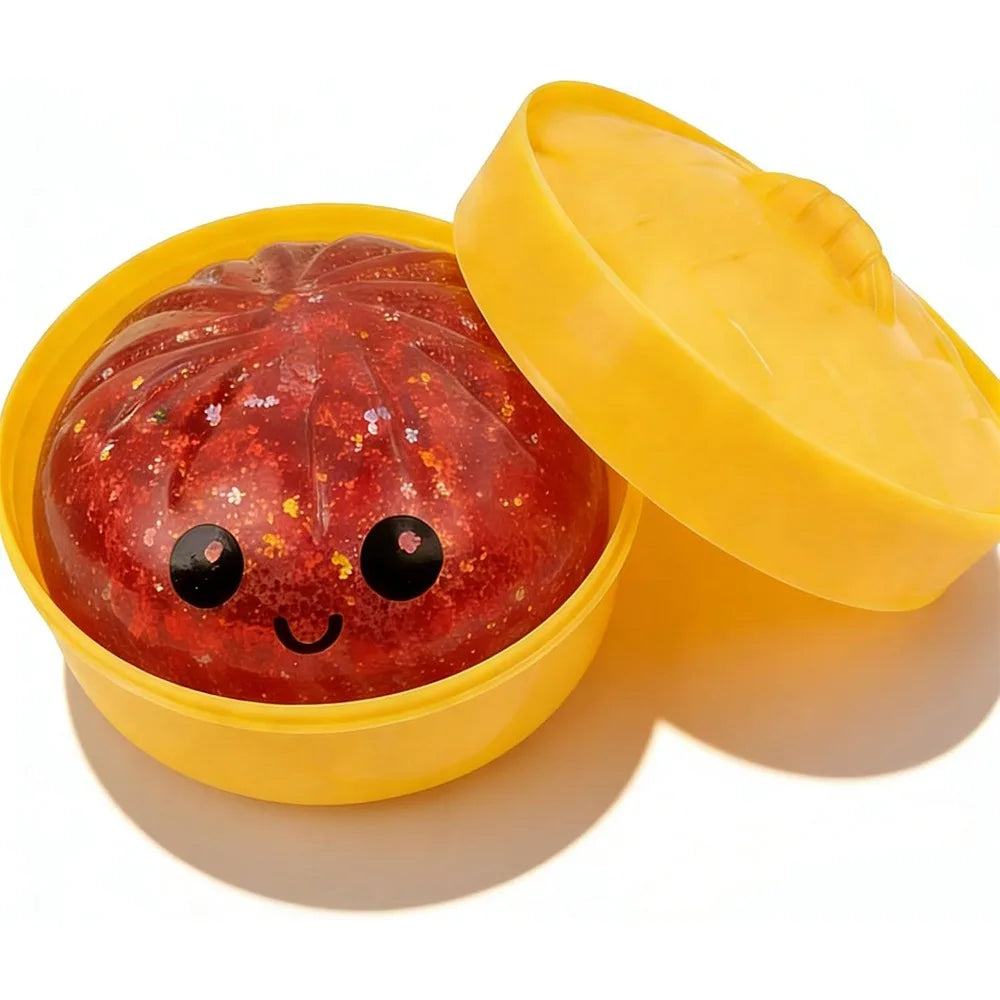 Glitter Dumplings Squishy Toy with Steamer Slow Resilience Squishy Toy Fidget Soft Stress Relief Sensory Ball