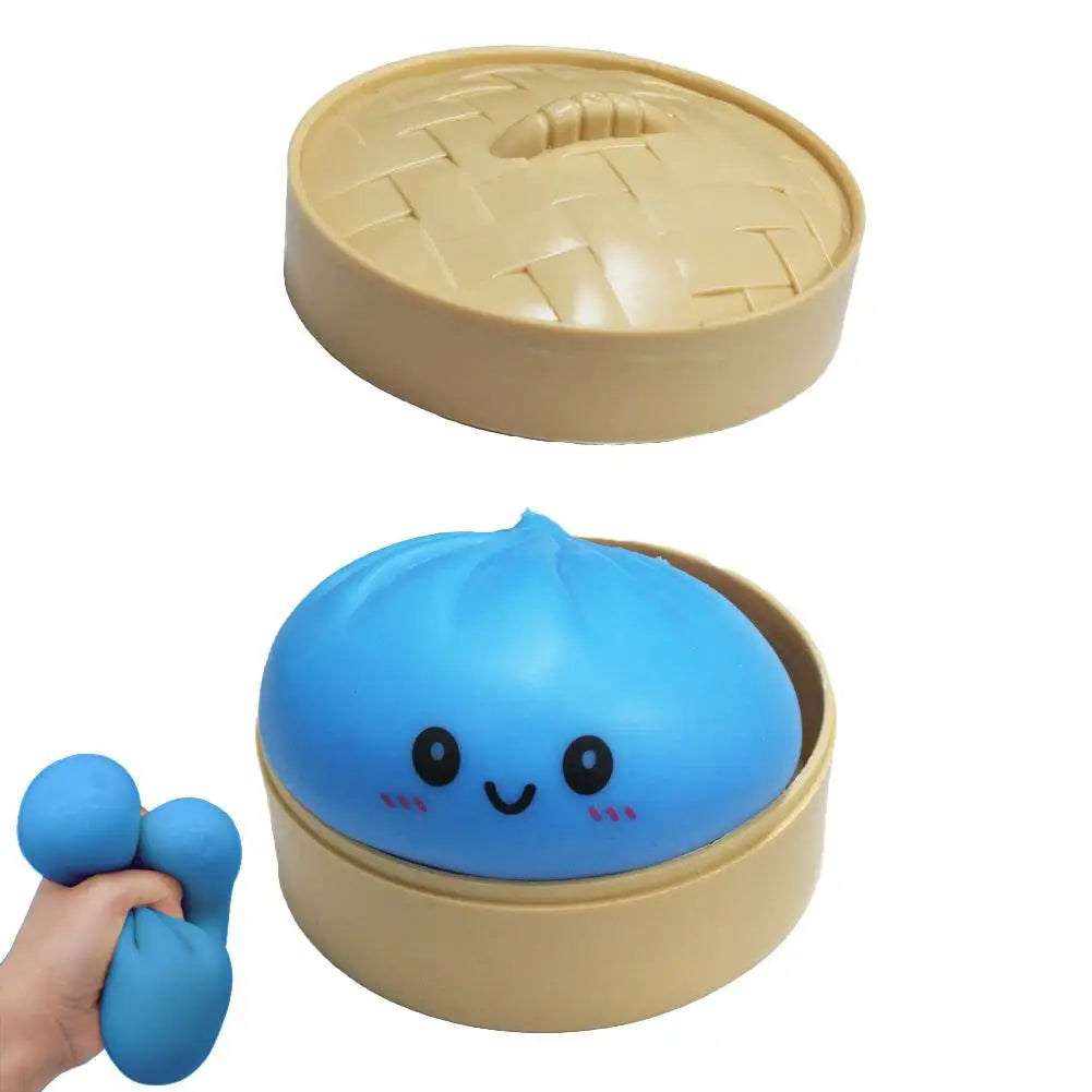 Colorful Dumpling Squishy Stress Relief Balls with Steamer Reusable Rebound Squeeze Reliever Toys Dough Ball Home Office Gifts