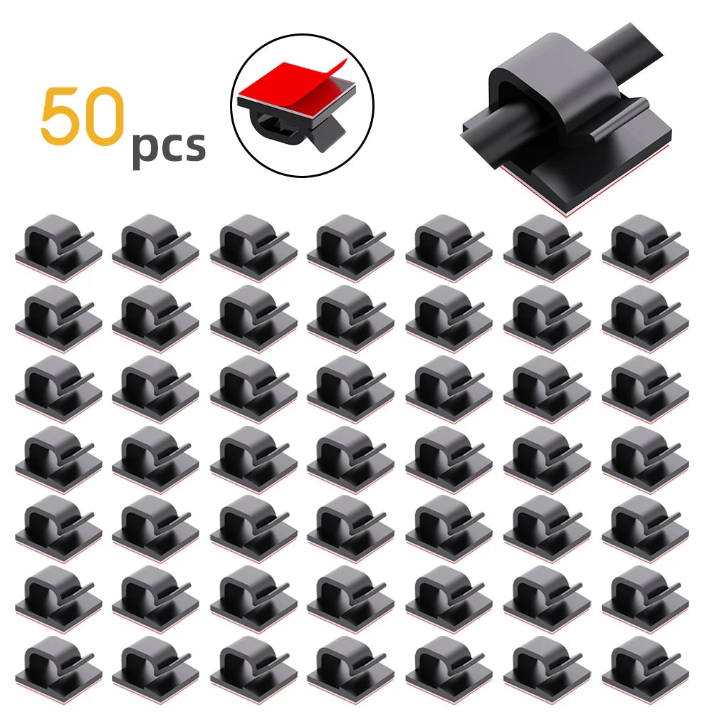 50pcs Self Adhesive Outdoor Cable Clips Light Clip Decoration Cord Management Clamps Cable For Fairy Light Car, Office And Home