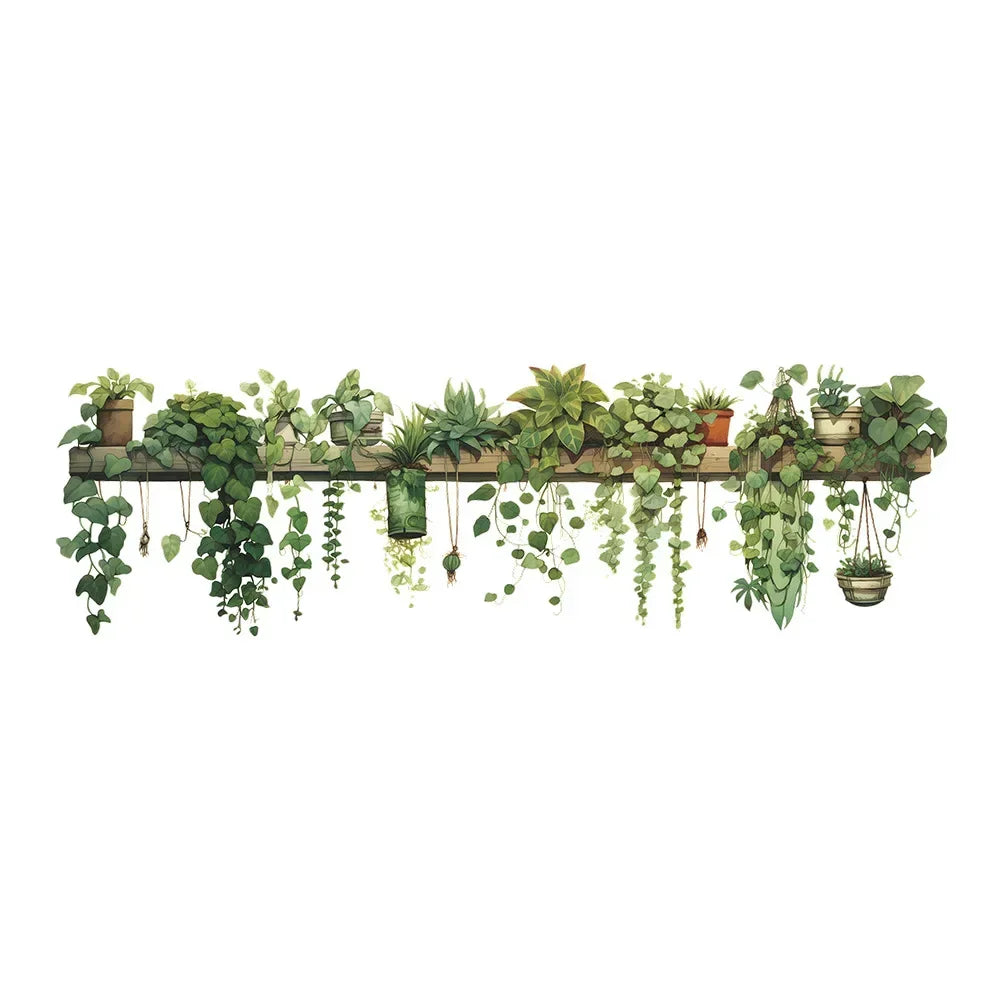 Green Dill Leaves Hanging Basket Wall Stickers Bedroom Living Room Wall Beautification Green Plant Decor Courtyard Wall Decals