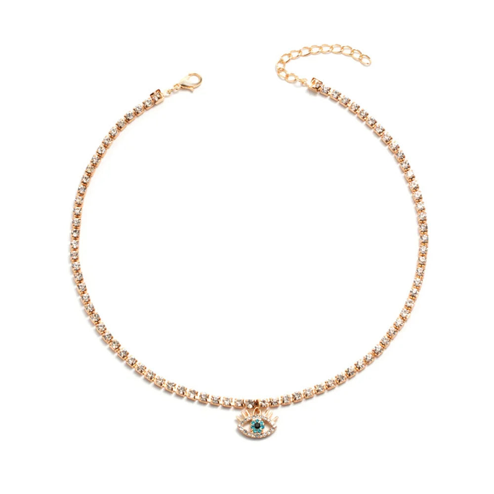 Simple Crystal Chain Eye Pendant Necklace