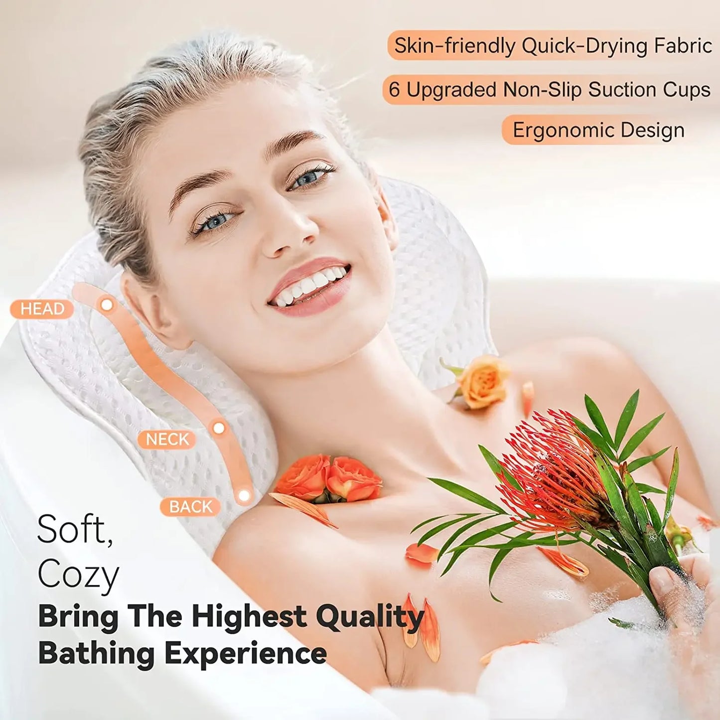 Bathtub Pillow for Tub, Bath Pillow for Neck & Back Support