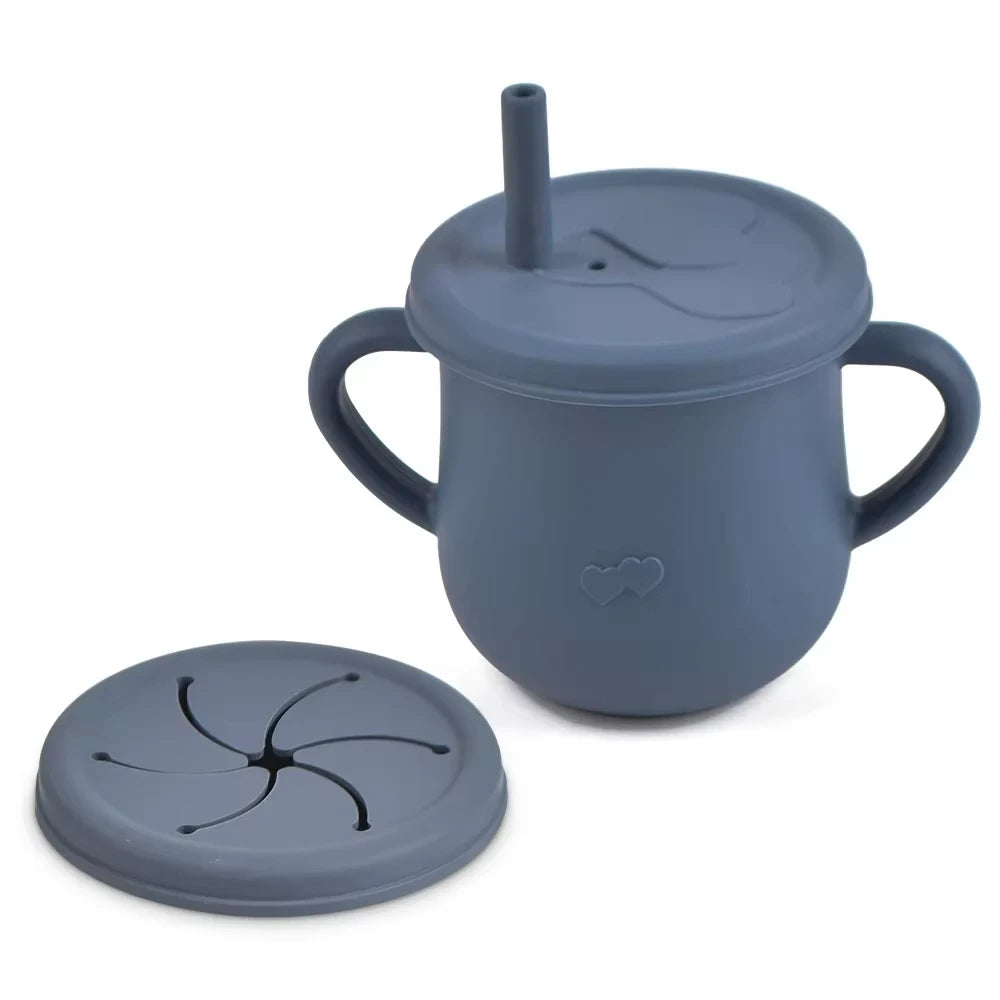 Kids Cup Silicone Food Storage Box Solid Color Baby Sippy Cup Portable Children Snacks Container with Lid Scale BPA Free 200ml