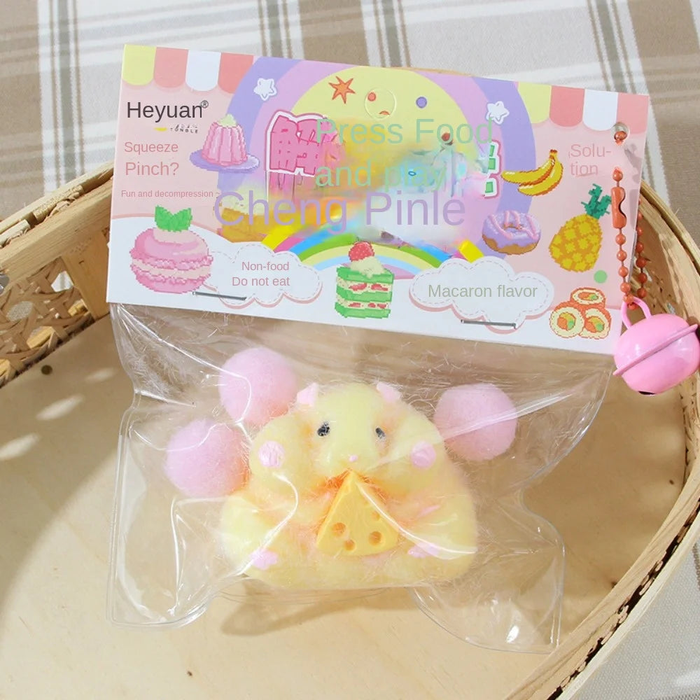 Squishy Hamster Toy with Cheese Cute Desktop Decor Funny Stress Reliever Decompression Fidget Toys for Teens Kids Gifts