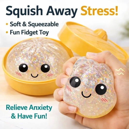 Glitter Dumplings Squishy Toy with Steamer Slow Resilience Squishy Toy Fidget Soft Stress Relief Sensory Ball