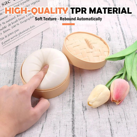 Colorful Dumpling Squishes Stress Balls Fidget Sensory Toys Simulation Food Squishies Bun with Steamer Squeeze Dough Ball Gifts - PureShop