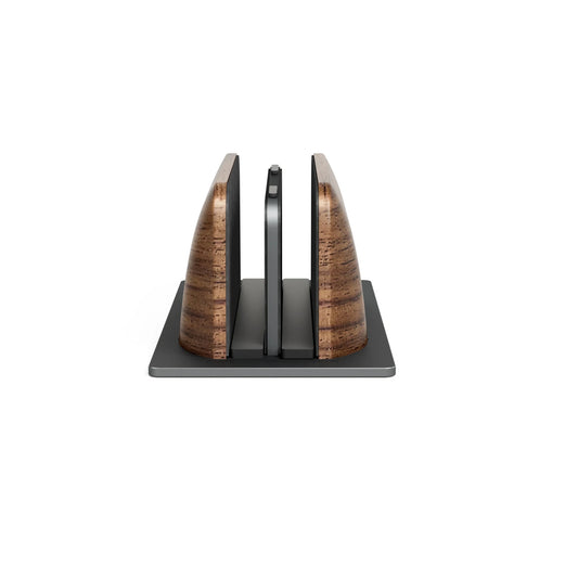 Adjustable Walnut Vertical Laptop Stand for Desk - Dual Slot Wooden Holder - PureShop