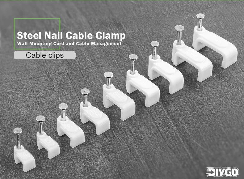 100PCS Flat Nail Cable Clips Assorted Sizes Wire Management Holder - PureShop