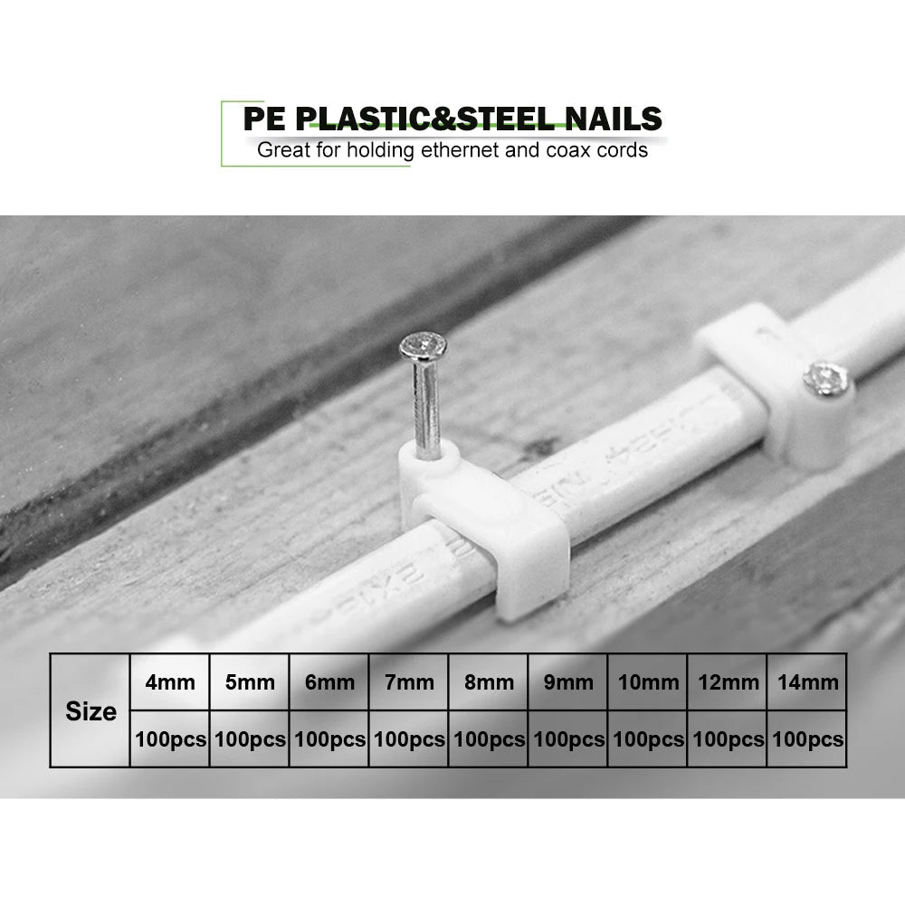 100PCS Flat Nail Cable Clips Assorted Sizes Wire Management Holder - PureShop