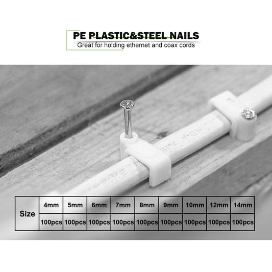 100PCS Flat Nail Cable Clips Assorted Sizes Wire Management Holder - PureShop