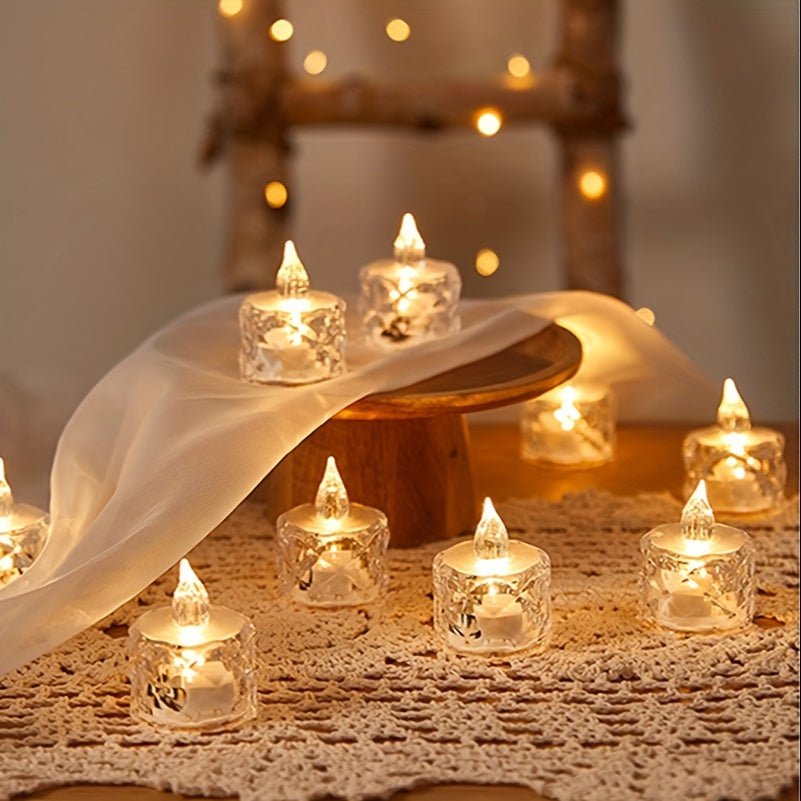 12pcs LED Rose Pattern Halo Projection Candle Lights Set - PureShop
