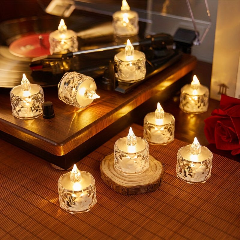 12pcs LED Rose Pattern Halo Projection Candle Lights Set - PureShop