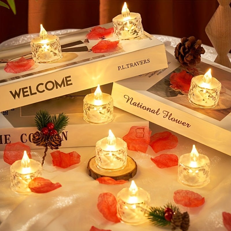 12pcs LED Rose Pattern Halo Projection Candle Lights Set - PureShop