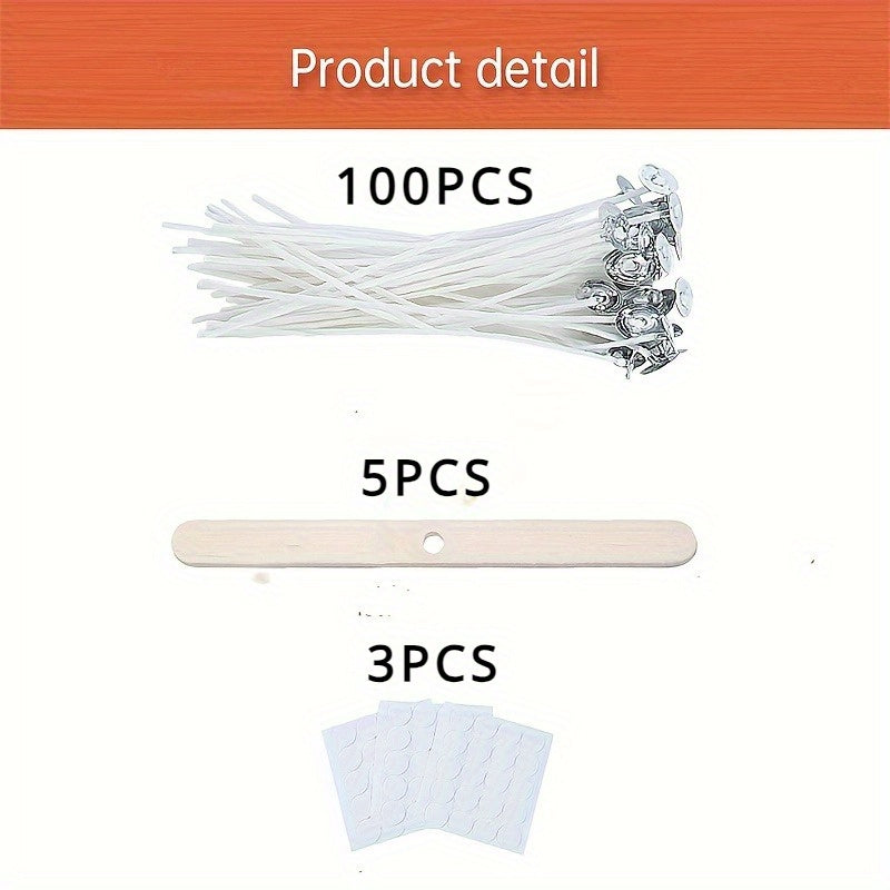 50/100pcs Value Pack Cotton Candle Wicks, Pre-Waxed Low Smoke Candle Making Kits With 5 Candle Wick Holders And 60 Glue Dots, For Soy Beeswax Adults Making Candles