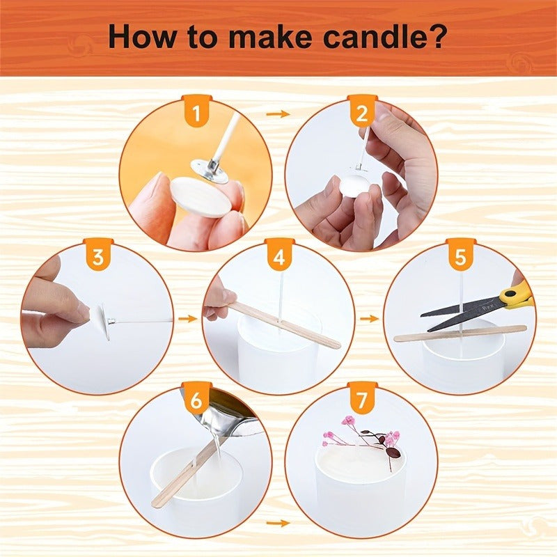 50/100pcs Value Pack Cotton Candle Wicks, Pre-Waxed Low Smoke Candle Making Kits With 5 Candle Wick Holders And 60 Glue Dots, For Soy Beeswax Adults Making Candles