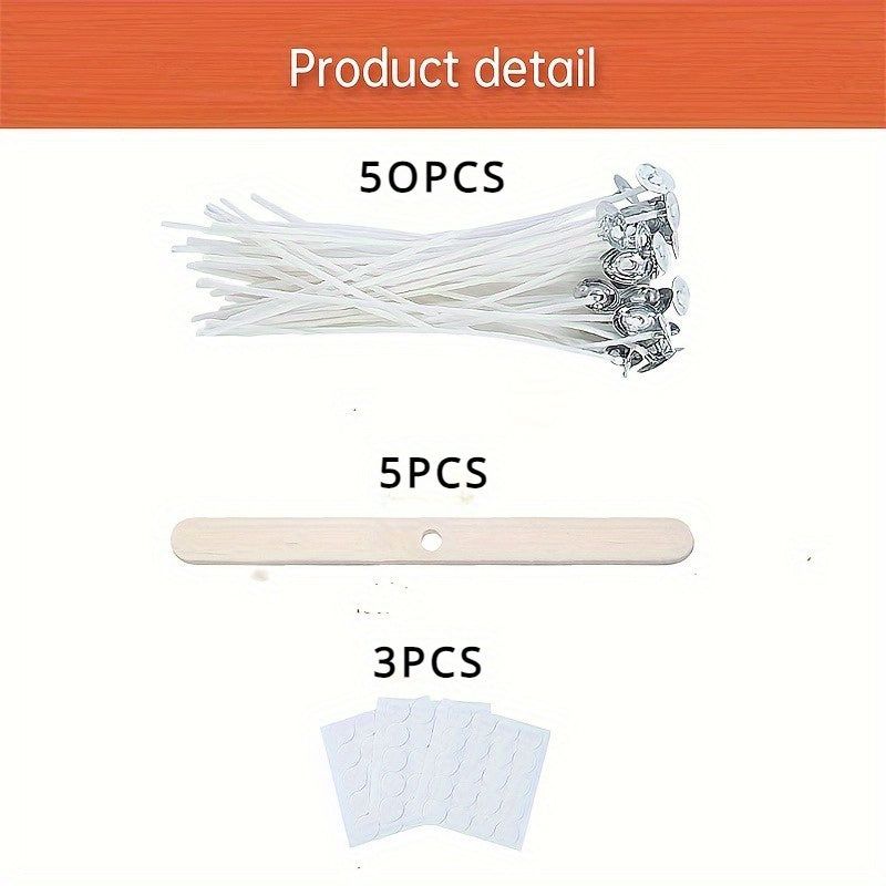 50/100pcs Value Pack Cotton Candle Wicks, Pre-Waxed Low Smoke Candle Making Kits With 5 Candle Wick Holders And 60 Glue Dots, For Soy Beeswax Adults Making Candles