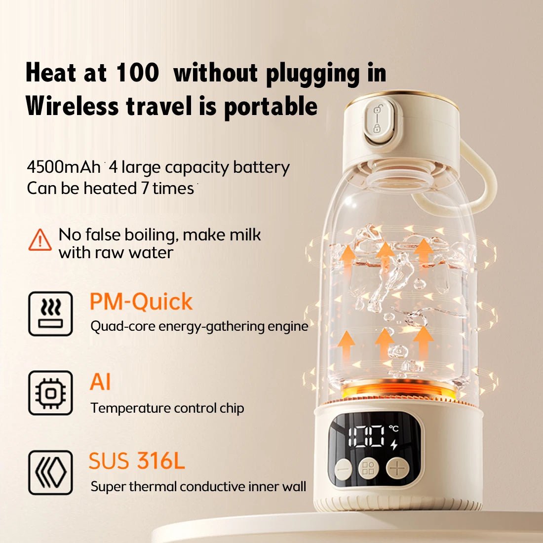 2025 New Upgrade Wireless Boiling Water Fast Heating Baby Bottle Warmer Travel Baby Milk Bottle Warmer Portable Milk Warmer - PureShop