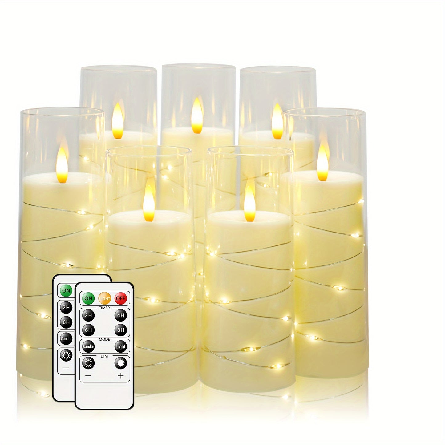 Flameless Candle Battery Powered, 5 Acrylic Flashing LED Candles With Remote Control, Flameless Column Candle With Recessed Star String, Home Decor Halloween Christmas Ambiance Wedding Décor