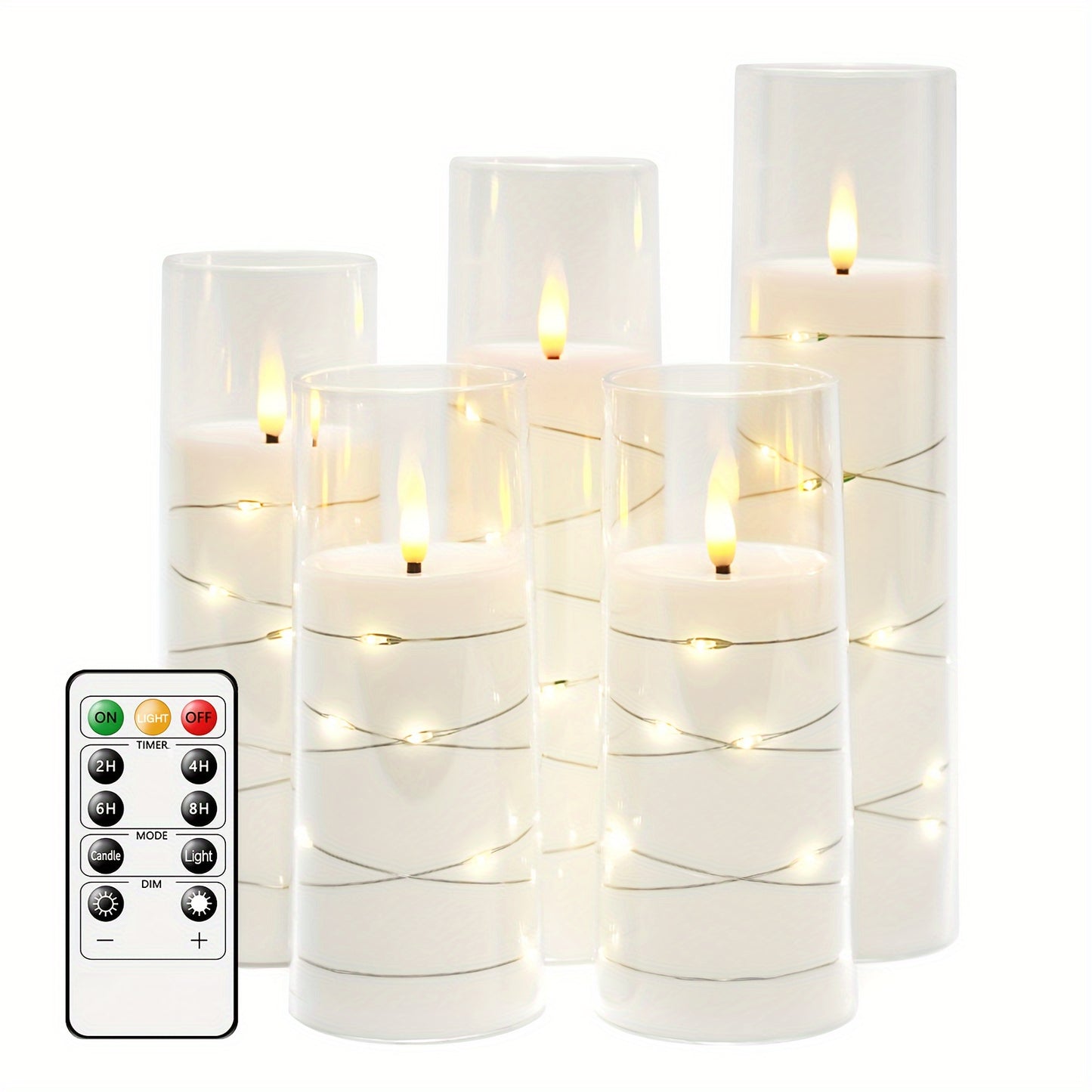 Flameless Candle Battery Powered, 5 Acrylic Flashing LED Candles With Remote Control, Flameless Column Candle With Recessed Star String, Home Decor Halloween Christmas Ambiance Wedding Décor