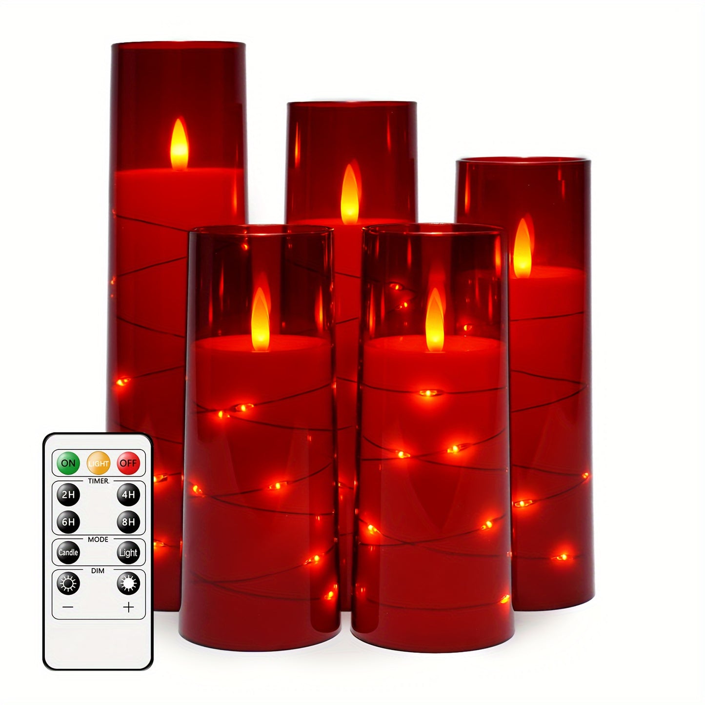 Flameless Candle Battery Powered, 5 Acrylic Flashing LED Candles With Remote Control, Flameless Column Candle With Recessed Star String, Home Decor Halloween Christmas Ambiance Wedding Décor