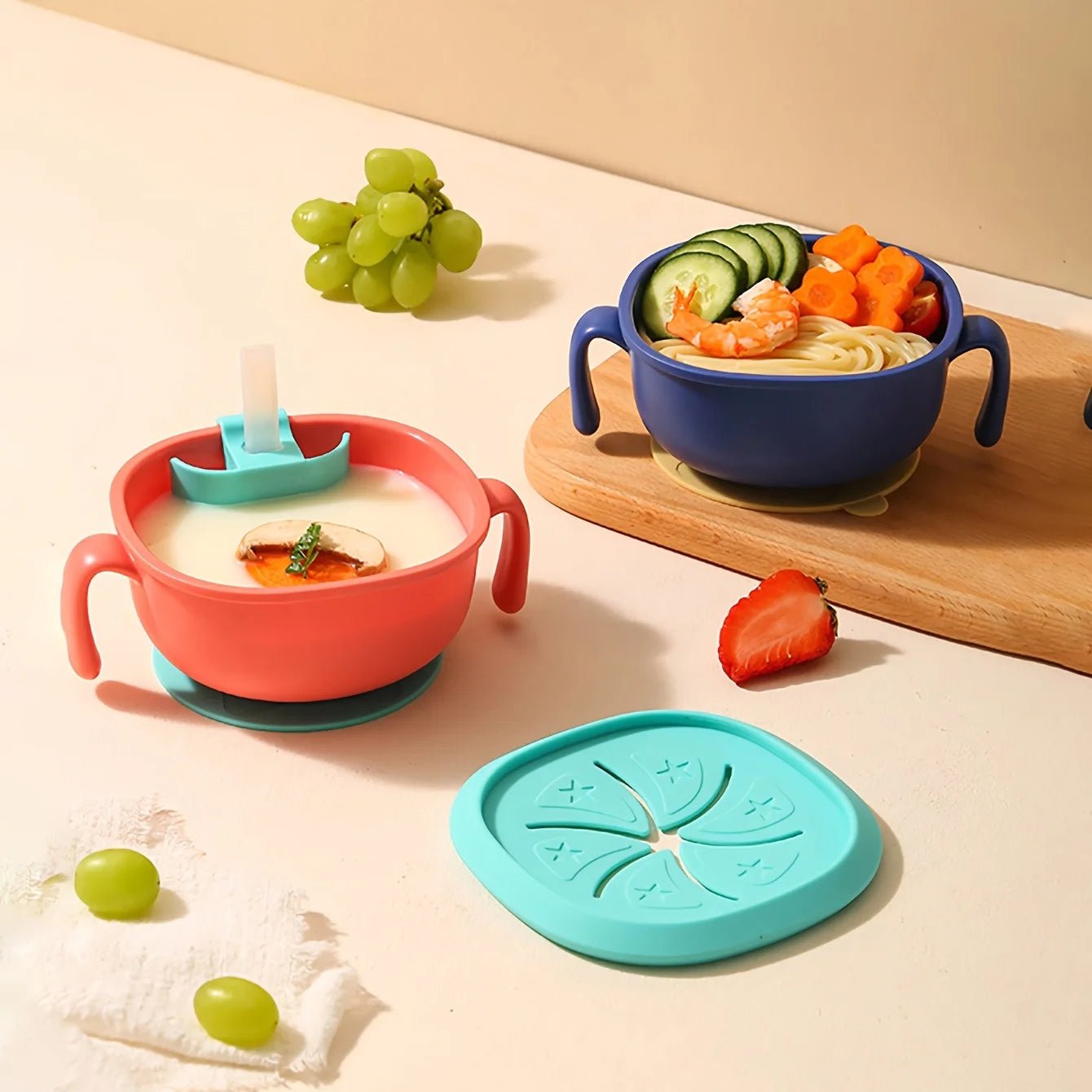 3-in-1 Portable Baby Snack Bowl with Silicone Straw, Cover - PureShop