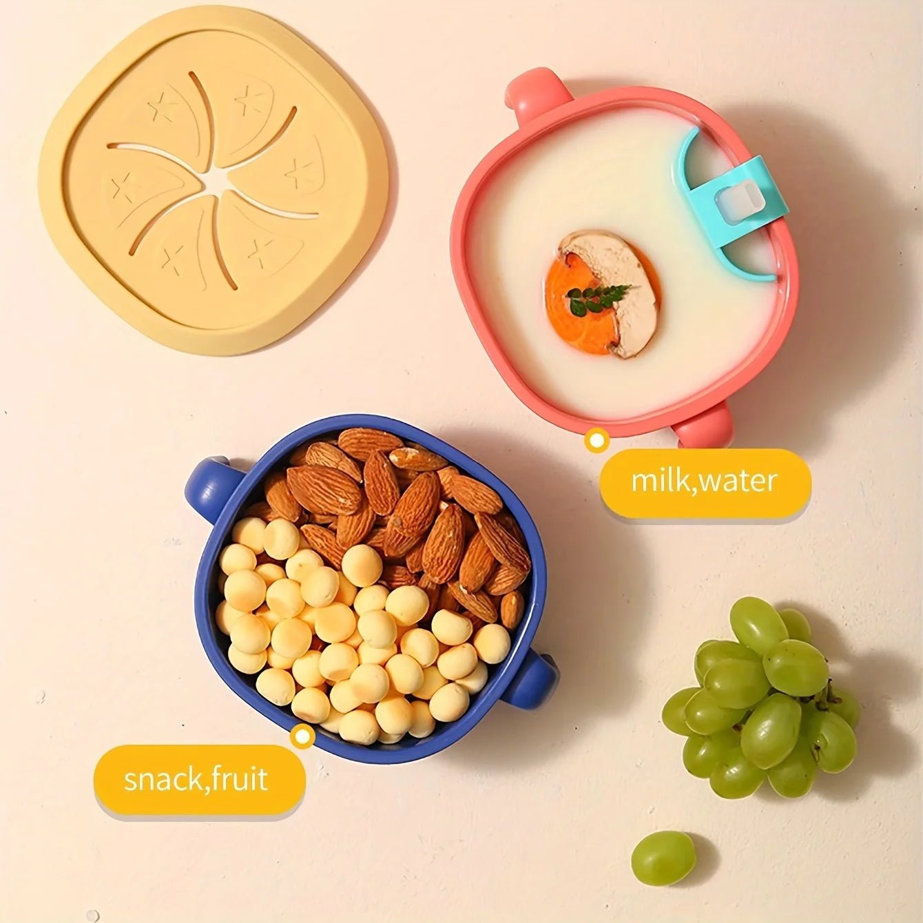 3-in-1 Portable Baby Snack Bowl with Silicone Straw, Cover - PureShop