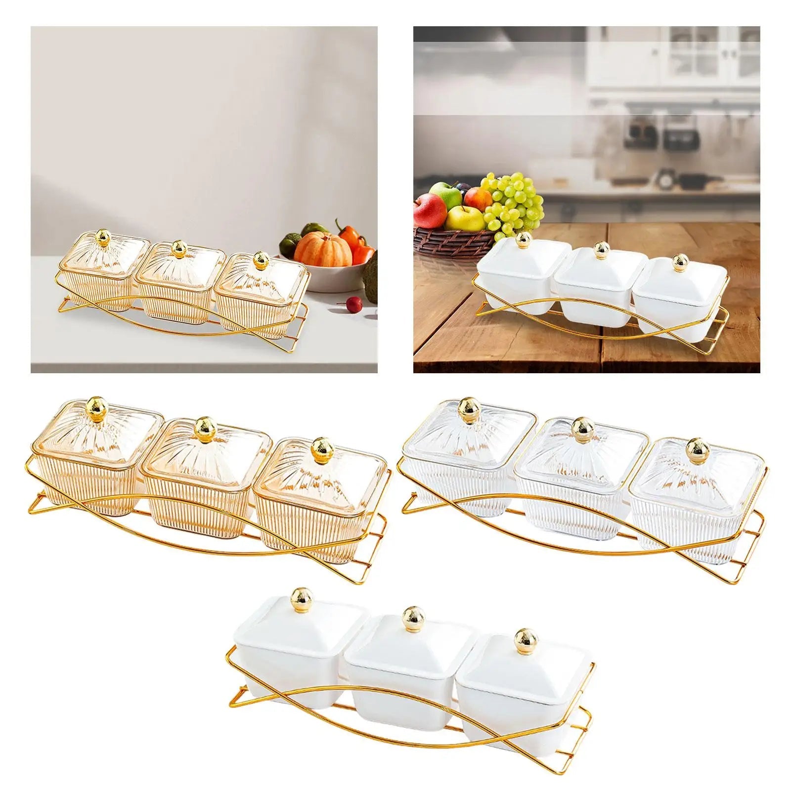 3 Snack Serving Bowls with Lid and Handle Nordic Fruit Snacks Serving Platter for Sweet Cookies Appetizer Wedding Nuts Home - PureShop