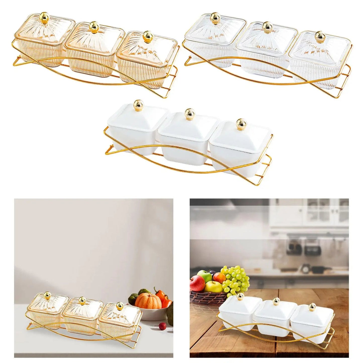 3 Snack Serving Bowls with Lid and Handle Nordic Fruit Snacks Serving Platter for Sweet Cookies Appetizer Wedding Nuts Home - PureShop