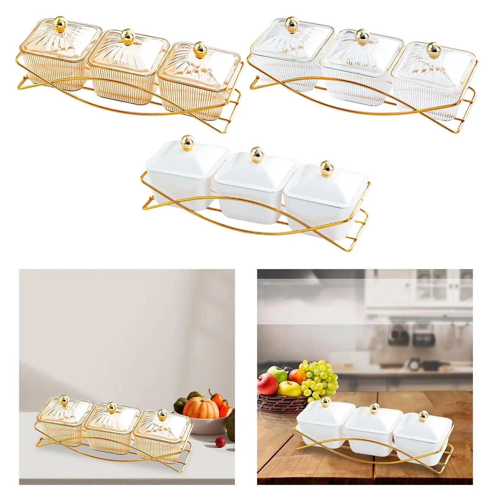 3 Snack Serving Bowls with Lid and Handle Nordic Fruit Snacks Serving Platter for Sweet Cookies Appetizer Wedding Nuts Home - PureShop