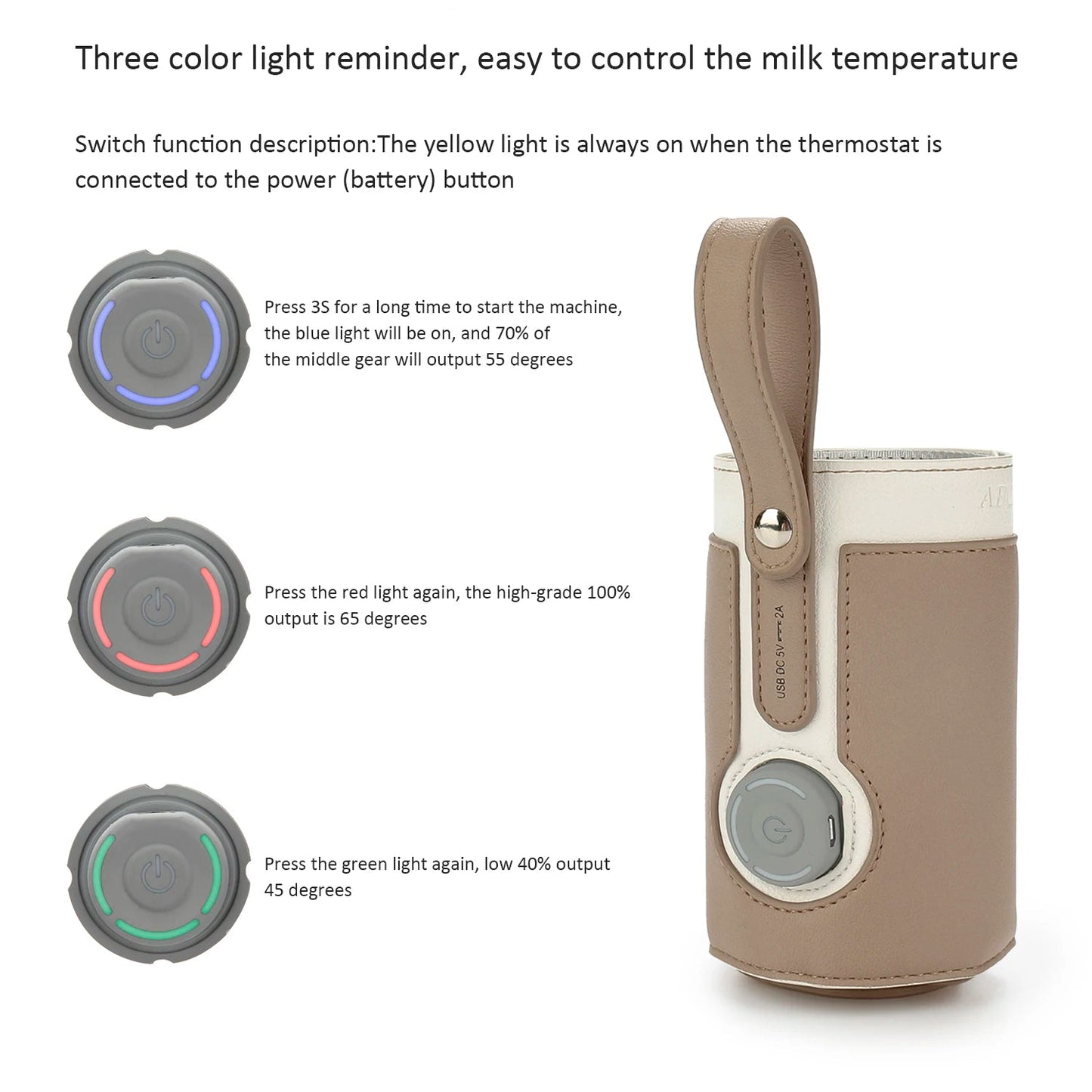 3 Temperature Adjustable Portable Baby Bottle Warmer, Portable Car Travel Bottle Warmer USB Milk Heat Keeper Baby Bottle Warmer - PureShop