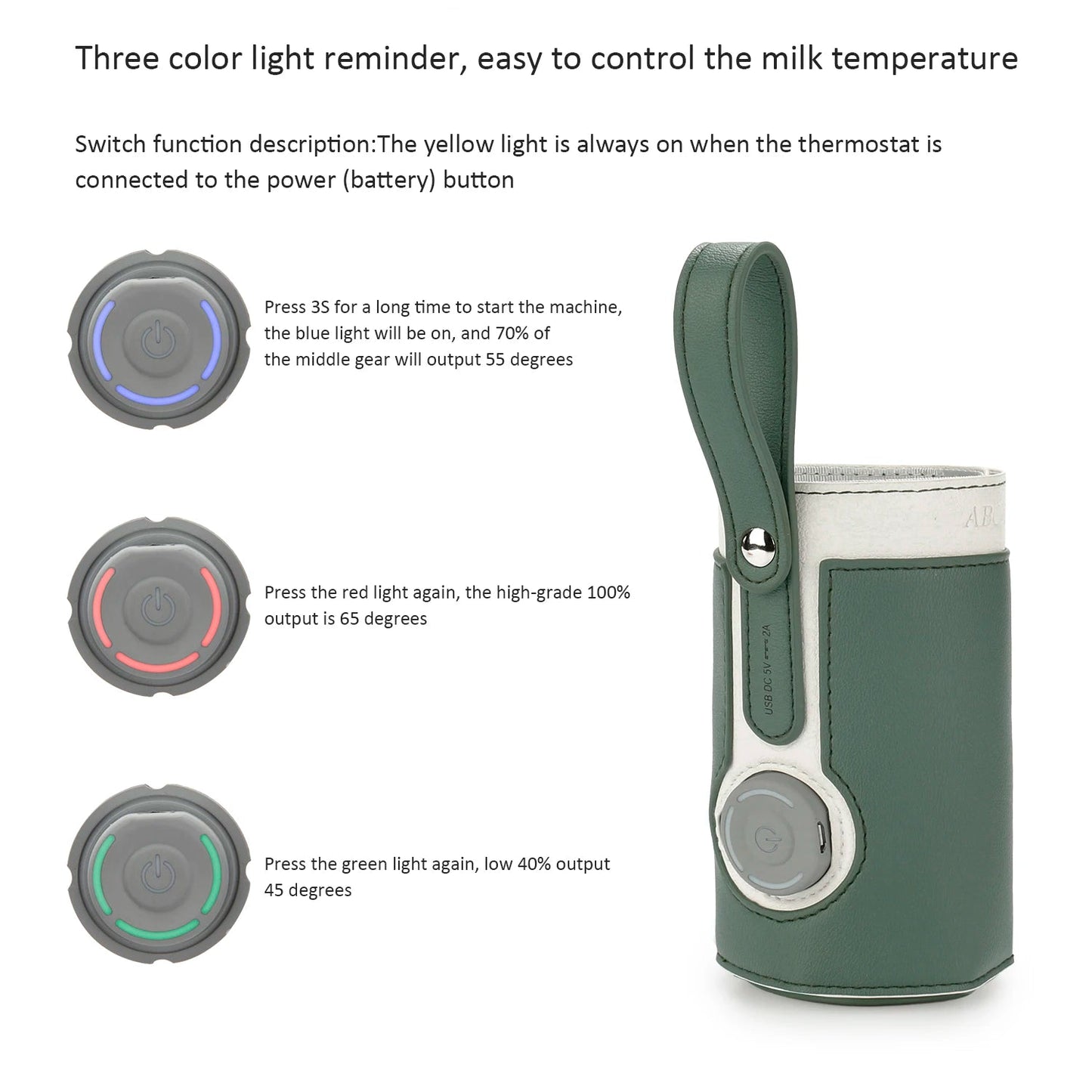 3 Temperature Adjustable Portable Baby Bottle Warmer, Portable Car Travel Bottle Warmer USB Milk Heat Keeper Baby Bottle Warmer - PureShop
