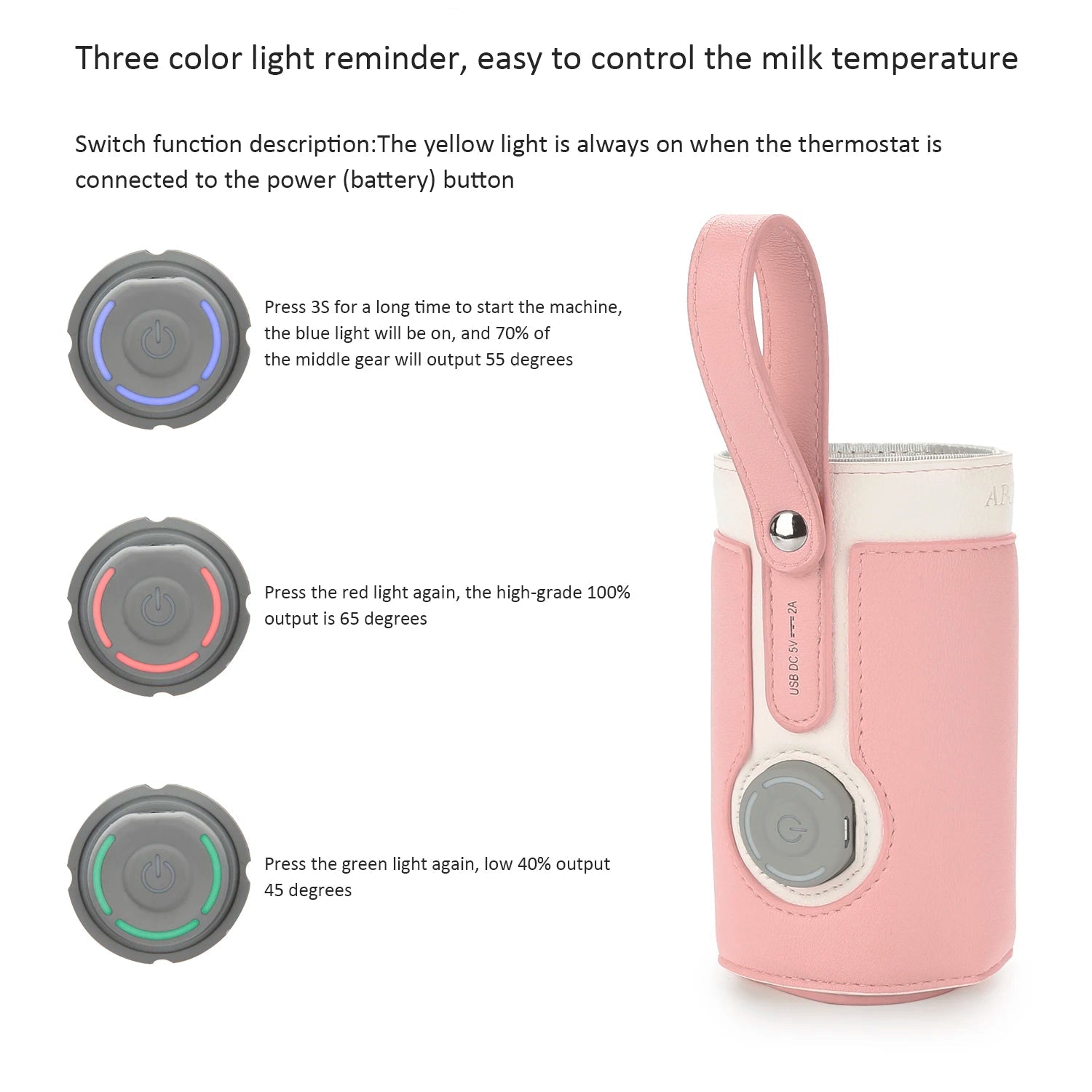 3 Temperature Adjustable Portable Baby Bottle Warmer, Portable Car Travel Bottle Warmer USB Milk Heat Keeper Baby Bottle Warmer - PureShop