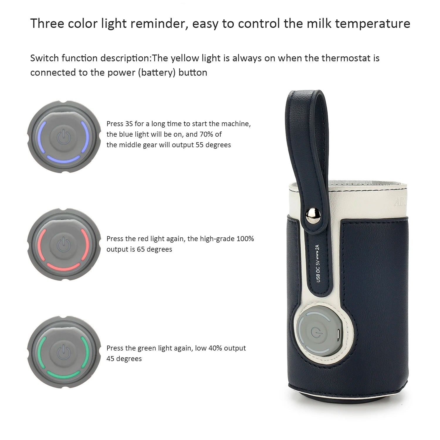 3 Temperature Adjustable Portable Baby Bottle Warmer, Portable Car Travel Bottle Warmer USB Milk Heat Keeper Baby Bottle Warmer - PureShop