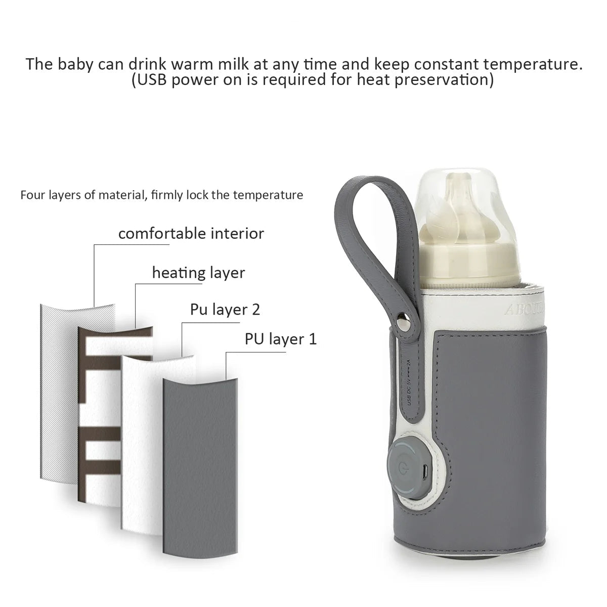 3 Temperature Adjustable Portable Baby Bottle Warmer, Portable Car Travel Bottle Warmer USB Milk Heat Keeper Baby Bottle Warmer - PureShop