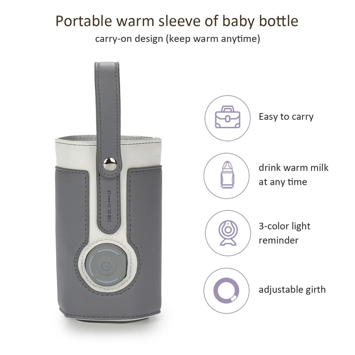3 Temperature Adjustable Portable Baby Bottle Warmer, Portable Car Travel Bottle Warmer USB Milk Heat Keeper Baby Bottle Warmer - PureShop