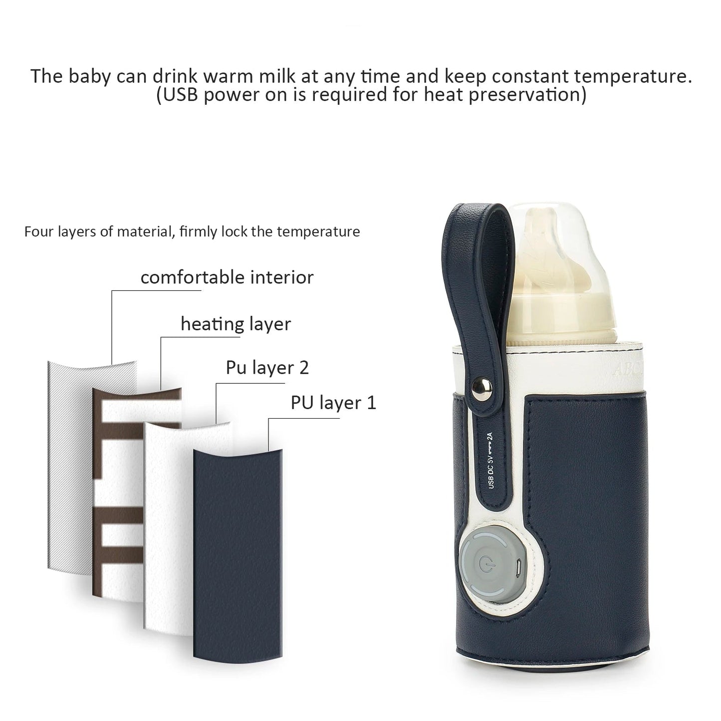 3 Temperature Adjustable Portable Baby Bottle Warmer, Portable Car Travel Bottle Warmer USB Milk Heat Keeper Baby Bottle Warmer - PureShop