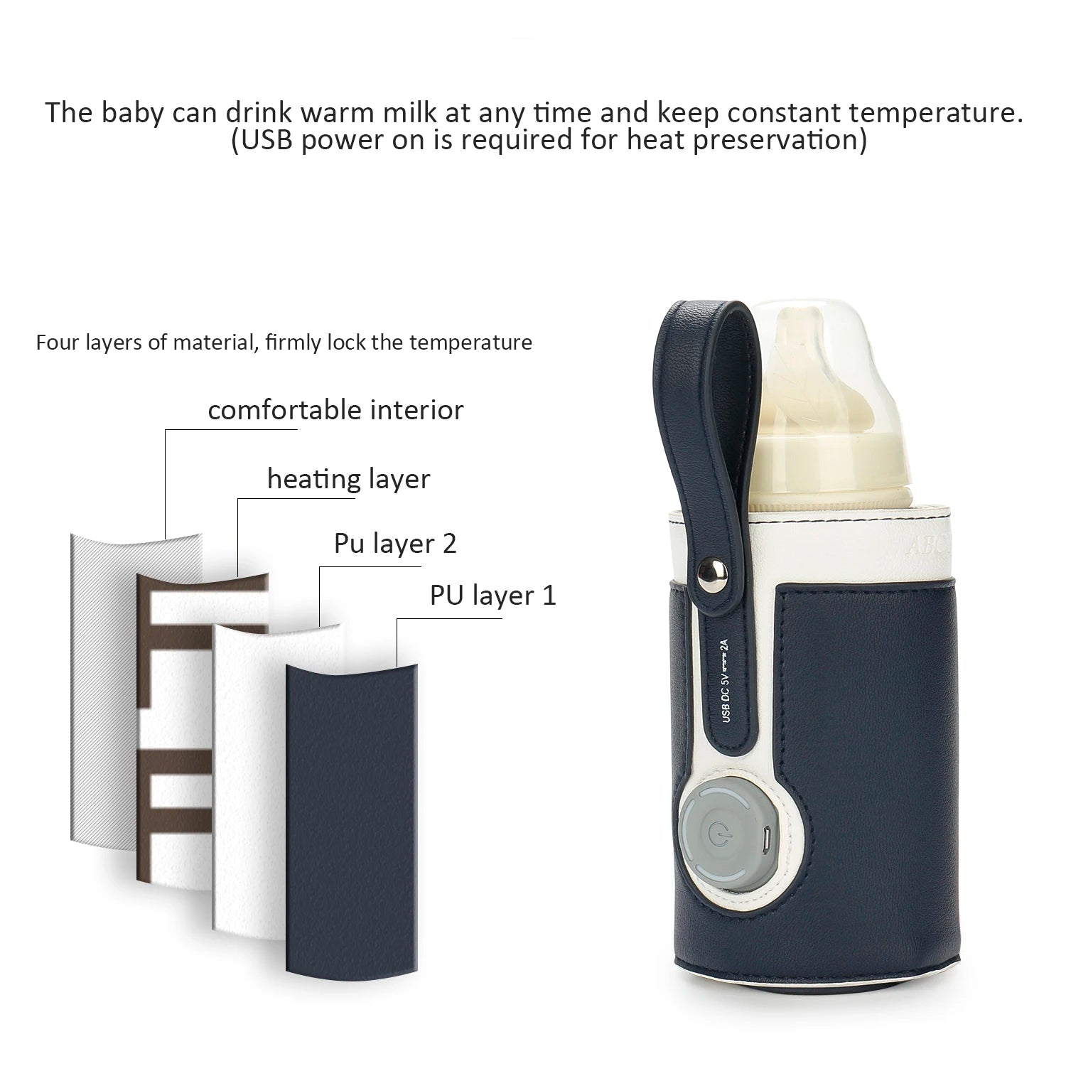 3 Temperature Adjustable Portable Baby Bottle Warmer, Portable Car Travel Bottle Warmer USB Milk Heat Keeper Baby Bottle Warmer - PureShop