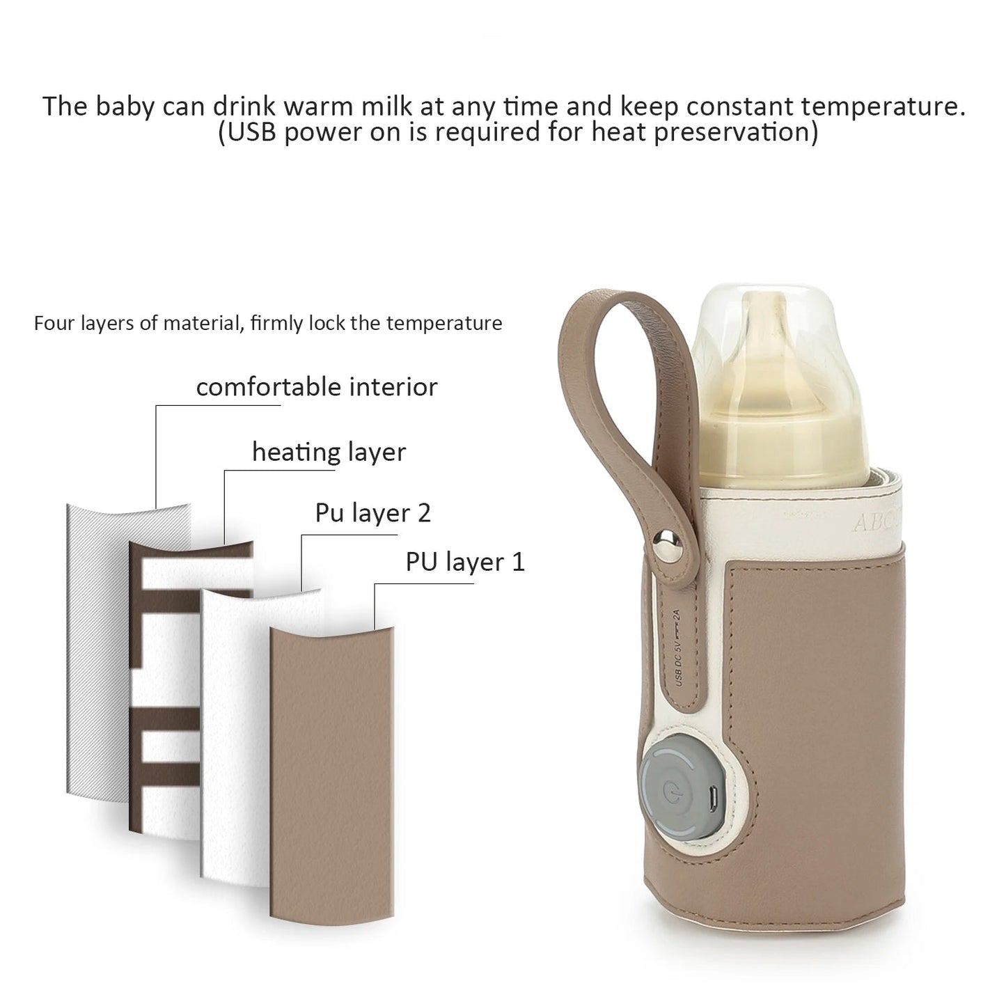 3 Temperature Adjustable Portable Baby Bottle Warmer, Portable Car Travel Bottle Warmer USB Milk Heat Keeper Baby Bottle Warmer - PureShop