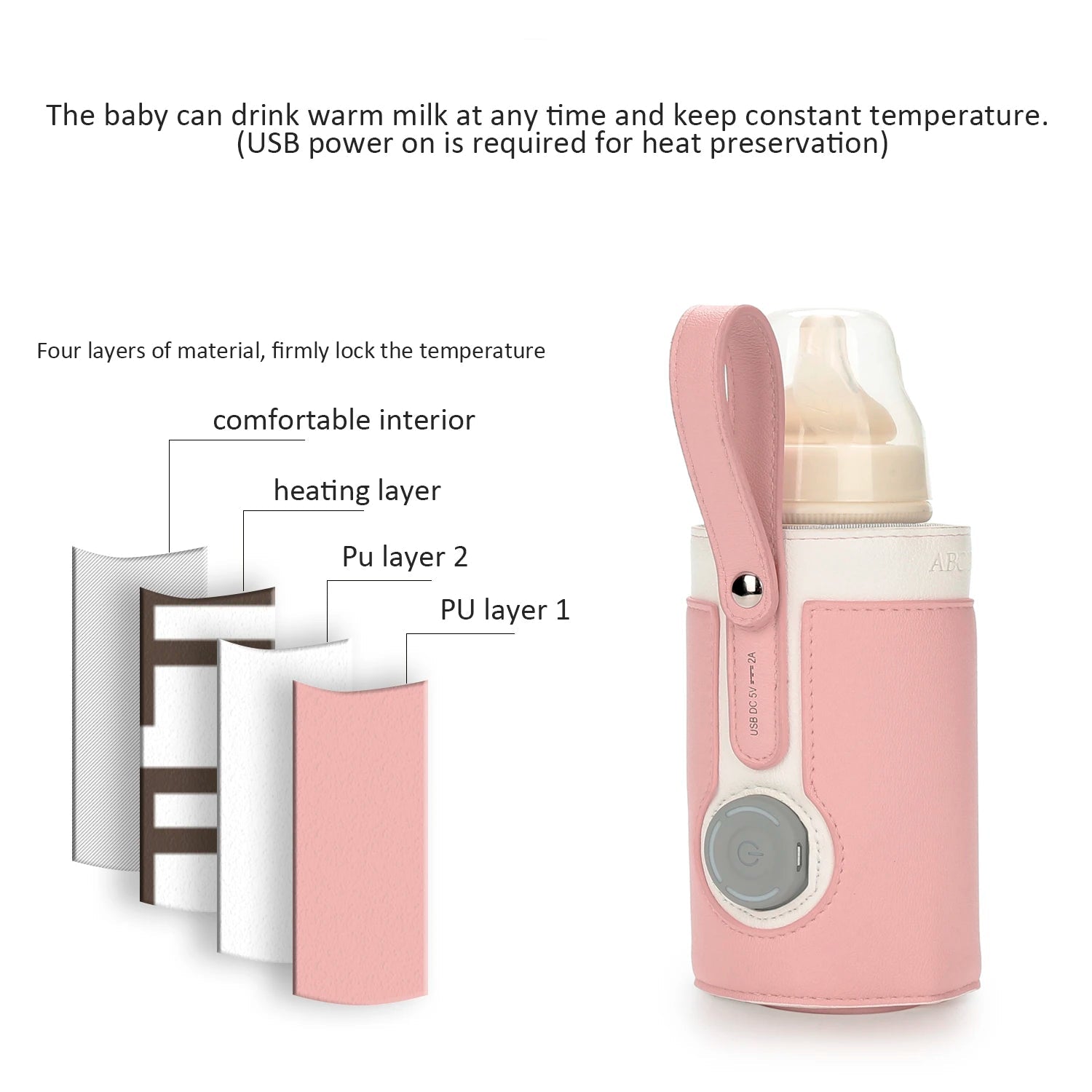3 Temperature Adjustable Portable Baby Bottle Warmer, Portable Car Travel Bottle Warmer USB Milk Heat Keeper Baby Bottle Warmer - PureShop