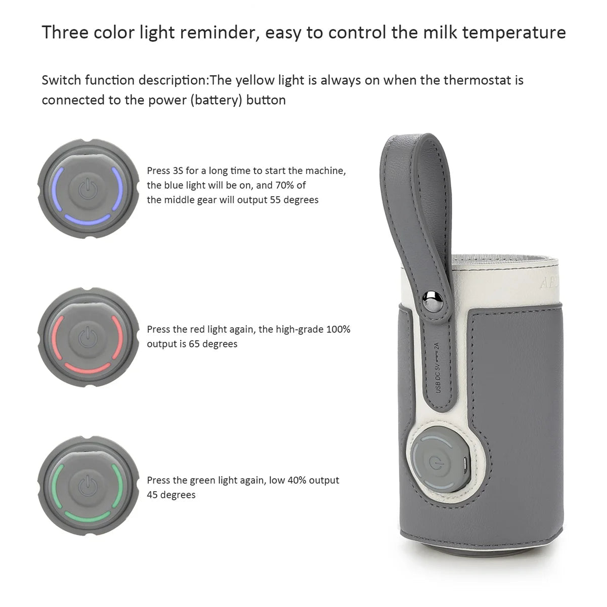3 Temperature Adjustable Portable Baby Bottle Warmer, Portable Car Travel Bottle Warmer USB Milk Heat Keeper Baby Bottle Warmer - PureShop
