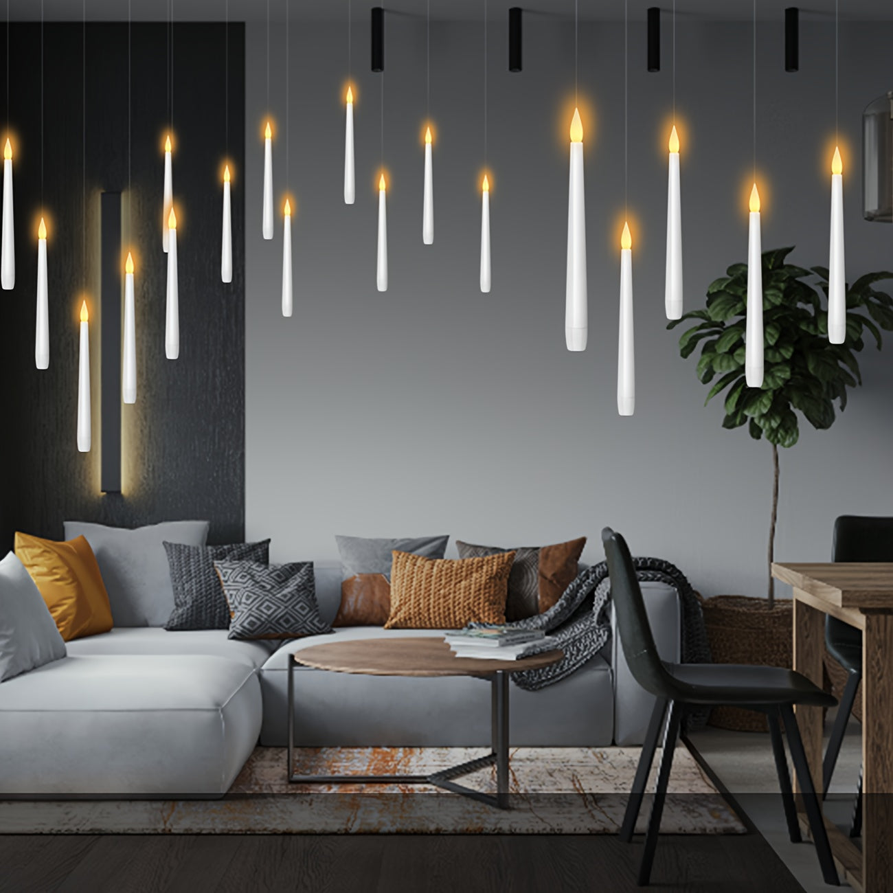 12pcs/20pcs Flameless Taper Floating Candles With Magic Wand Remote Timer, Battery Operated Hanging Window Candles Flickering, 6.7" LED Electric Candles For Dormitory Decor