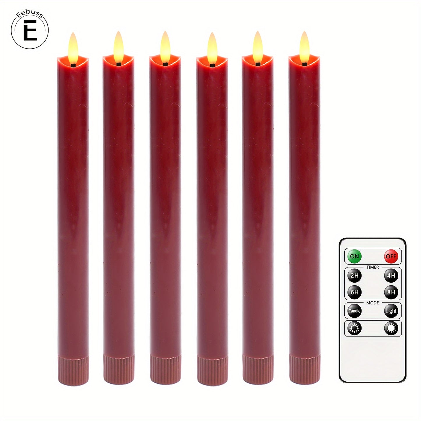 2/3/6pcs Red Real Wax Flameless Cone Candles, 9.6" 3D Wick Led Battery Operated Candle with Remote Control for Restaurant Table and Wedding Christmas Halloween Decoration