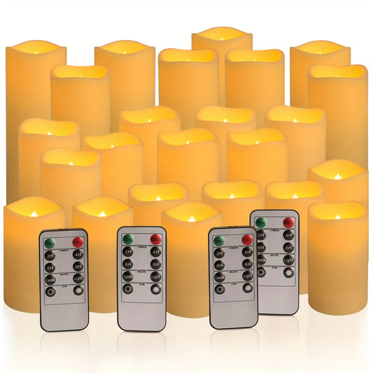24 Indoor Outdoor Flameless Candles/set, LED Candles, With 4 Remote Controls And Timer (4 "high 5" "6" *2). 2"") Halloween Wedding Decoration, Home Decoration, Gift Giving, Battery Powered (no Plug)IP44