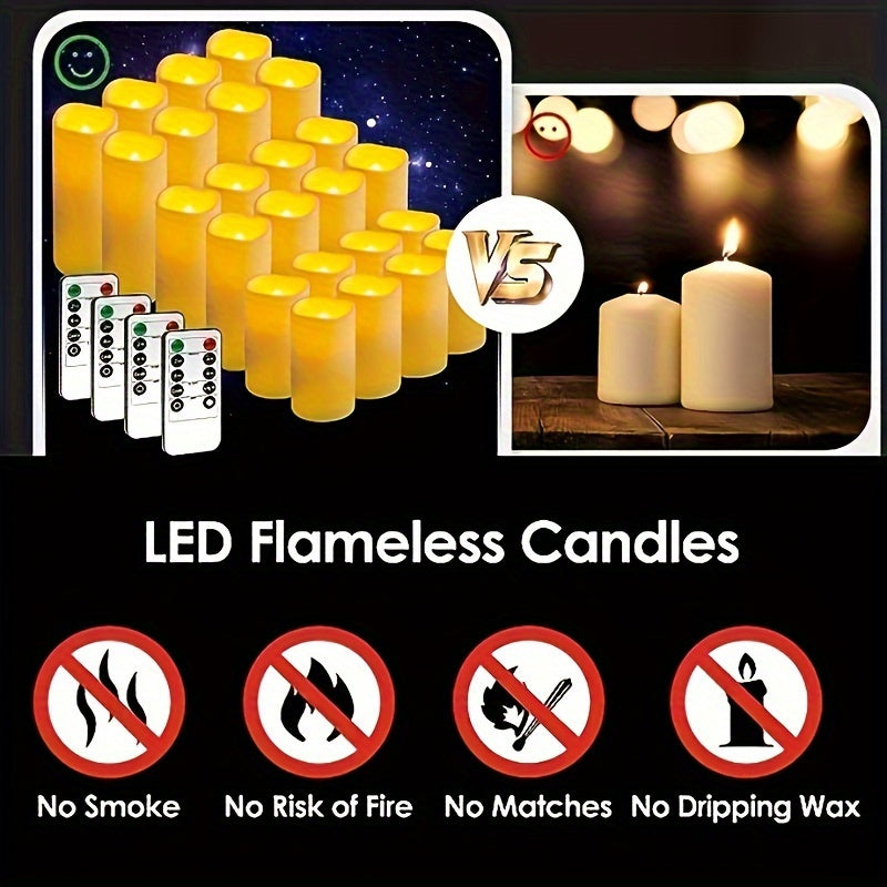 24 Indoor Outdoor Flameless Candles/set, LED Candles, With 4 Remote Controls And Timer (4 "high 5" "6" *2). 2"") Halloween Wedding Decoration, Home Decoration, Gift Giving, Battery Powered (no Plug)IP44